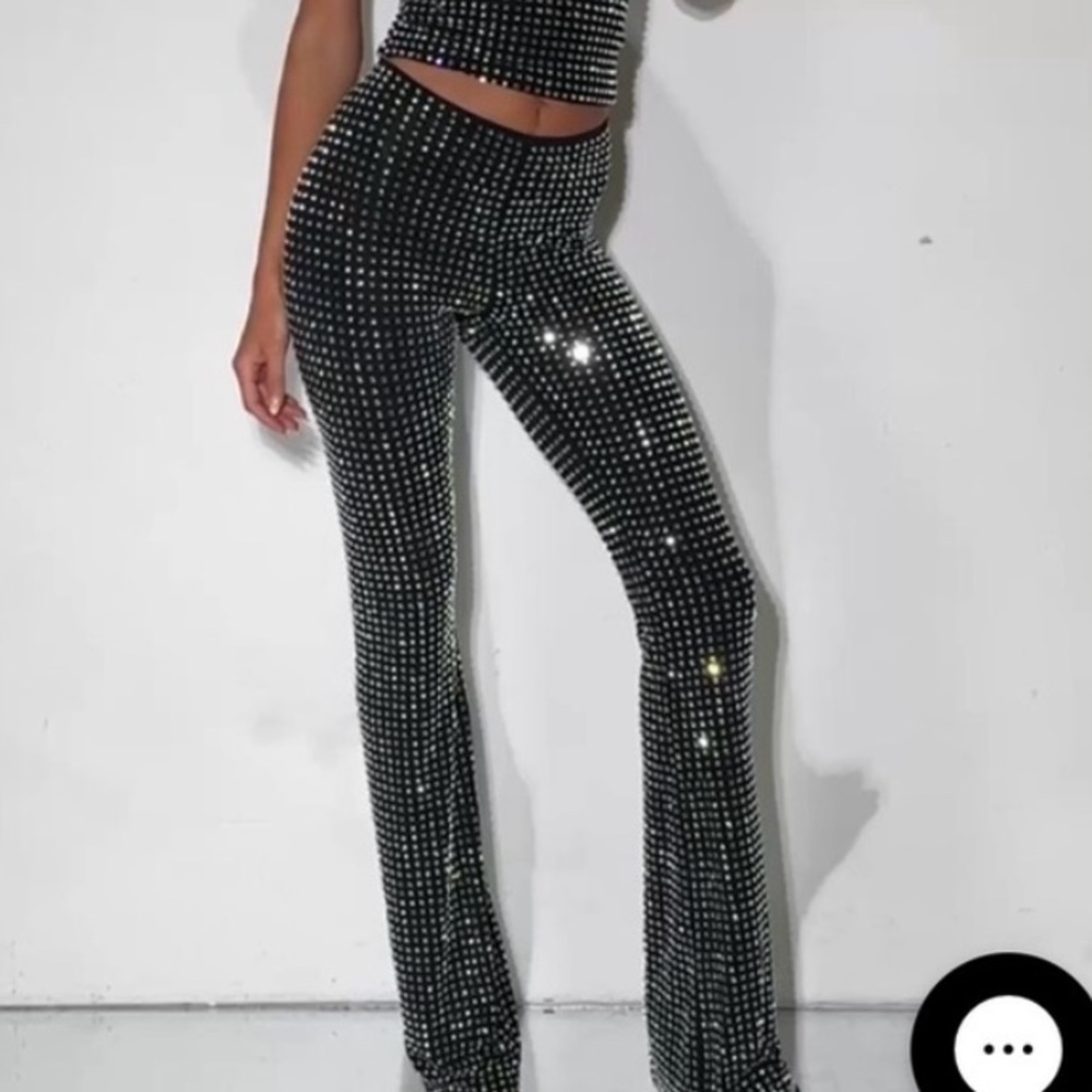 White fox rhinestones pants